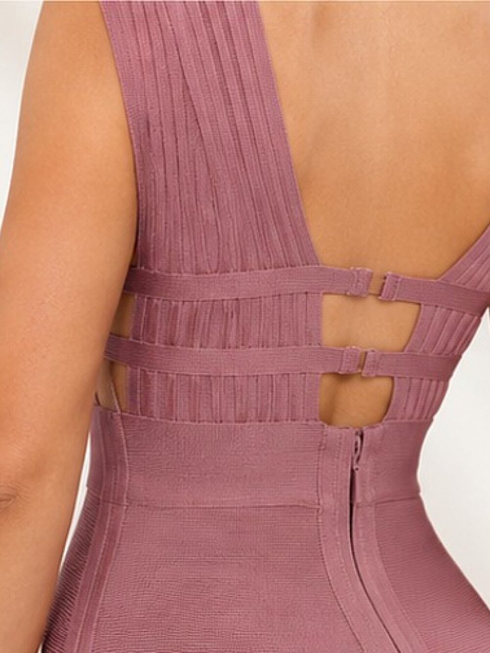 Premium Mauve Pink Cutout Women's Sheath Bandage Midi Bodycon Dress | Size L - Picture 8 of 11